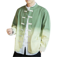 DOExert Men's Tops Men's Cotton Cardigan Chinese Style Long Sleeve Jacket Colour Gradient Casual Stand-Up Collar Buttoned Buckle Coat Chinese Tunic