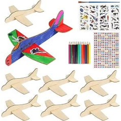 12 Pieces DIY Wooden Planes Mini Plane Painting and Decorating Wooden Plane Craft Kits with Decoration Tools for Kids School Craft Projects
