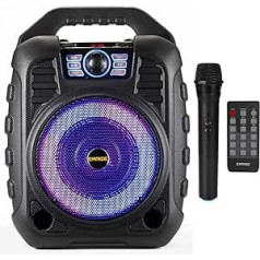 EARISE T26 RGB portatīvais PA sistēmas Bluetooth skaļrunis ar bezvadu mikrofonu, karaoke iekārta ar ED gaismām, balss izslēgšana, FM radio, ierakstīšanas funkcija, tālvadības pults