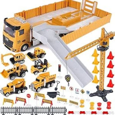 Construction Vehicles Children Large Truck Vehicle Toy with Crane Toy Digger Steam Roller Bulldozer Truck Concrete Mixer Forklift Construction Vehicles Gift for Children Boys 4 5 6 7 8 Years