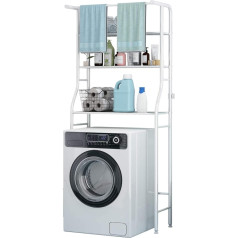 Udear Bathroom Space Saver Over Washing Machine Rack, 3 Shelves Bathroom Corner Stand Storage Organiser with Hanging Rod, Bathroom Tower Shelf, White