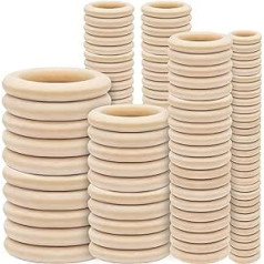 Kurtzy Natural Wood Macrame Rings (Pack of 100) - 5 Sizes - 1.5-5.5 cm Outer Diameter - Untreated Wooden Rings for Crafts for Arts & Crafts, DIY, Home Decor & Jewellery Making