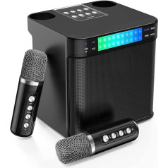 Easjoy Karaoke sistēma ar 2 mikrofoniem, Bluetooth karaoke iekārtas skaļrunis, pārnēsājama PA sistēma ar krāsainu gaismu/USB/TF karti/AUX-in, mājas ballītei, kāzām, baznīcā, piknikam, āra (melnā krāsā)