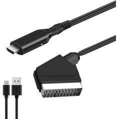 Xujaiolqp SCART uz HDMI pārveidotājs, HD video audio pārveidotājs, SCART uz HDMI adaptera kabelis ar USB kabeli monitoram datora projektoram datora televizoram