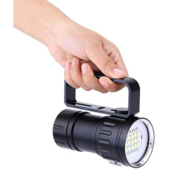Diving Light, Underwater Torch, IPX8 18000 lm 500 m Torch Waterproof Lamp Light for Underwater Outdoor Camp Video Photography, Torch with Handle Holder