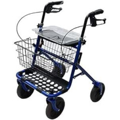 Anteamed Blue Steel Folding Rollator - Senior Walker with 4 Wheels, Seat and Brakes