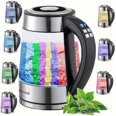 ‎Ecosa Glass Kettle 1.7 litre, 2200 Watt, Stainless Steel, with Temperature Selection | Tea Kettle | 100% BPA (Bisphenol A) Free | Warming Function | LED Lighting with Colour Change | Temperature Setting (40°C - 100°C)