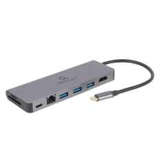 Gembird multiadapteris usb Type-c 5in1 centrmezgls, hdmi, karšu lasītājs, lan, pd - 100w)