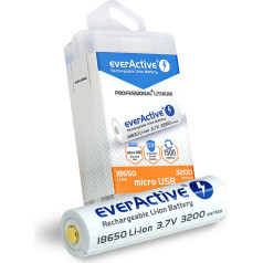 Everactive akumulators 18650 3.7v Li-ion 3200mah micro usb ar aizsardzību fwev1865032mbox