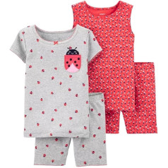 Carter's Ladybird 4 Piece Cotton Pidžamas komplekts - pelēks/sarkans