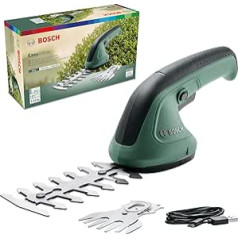 Bosch dārza šķēres EasyShear (integrēts 3,6 V akumulators, akumulatora darbības laiks: 40 min, asmens garums: 12 cm (krūms) / 8 cm (zāle), kartona iepakojumā)