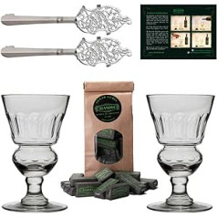 ALANDIA Absinth Zubehör Set Premium | 2X Handgemachte Absinth Gläser | 2X Absinth Löffel | 1X Absints Cukervērfels