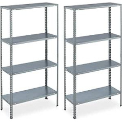 Relaxdays Galvanised Metal Shelving Unit H x W x D: 145 x 75.5 x 30 cm, 4 Shelves, up to 160 kg, for Screwing on, Steel, Storage Shelving Basement, Silver