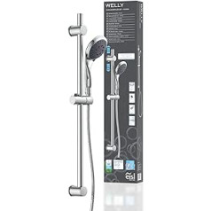 EISL WELLY DX6051CSB Shower Head with Hose and Holder, Includes Water-Saving Seal, Shower Head with Hose, Chrome