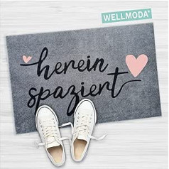 WELLMODA® kāju paklājiņš I Walk In, mazgājams mašīnā un neslīdošs, kājslauķis lietošanai ārā un iekštelpās, durvju paklājiņš un durvju dekors, 40 x 60 cm un pelēks