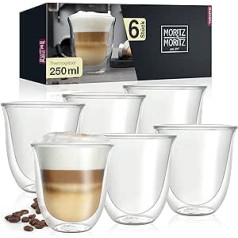 Moritz & Moritz Barista Napoli 6 x 250 ml kapučīno glāzes ar dubultām sienām - divsienu glāzes kafijai, tējai vai desertam - var mazgāt trauku mazgājamā mašīnā