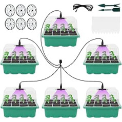 ConBlom iekštelpu siltumnīcas pavairotājs ar augu lampu, 6 gabalu pavairošanas komplekts, mini siltumnīca ar laika kontrolieri, regulējams spilgtums, bieza siltumnīca ar vāku un ventilāciju