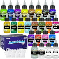 Roizefar Airbrush Paint Set, Airbrush Paint Set 22 Acrylic Paints + 2 Airbrush Thinner Combination Airbrush Set for DIY, Watercolour, Oil Painting etc. Quick Drying, Opaque Neon Colour 20 ml/Tin