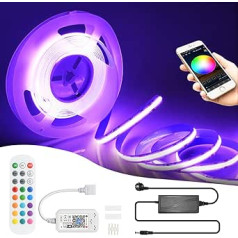 WiFi COB LED sloksne RGB, 5 m LED sloksne Alexa, 576 LED/M 2880 LED DC24 V elastīgas COB LED sloksnes, LED gaismas sloksne Fairy Lights darbojas ar Google Home Assistant/Alexa