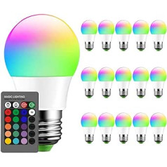 Mengjay E27 LED spuldze 3 W (aizstāj 20 W) RGBW ar tālvadības pults gaisotni RGB krāsu maināma krāsaina spuldze, regulējama (15 gab. iepakojumā)