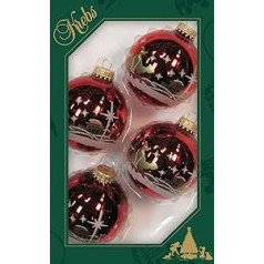 Dekohelden24 - Lauschaer Christmas Tree Decorations Set of 4 Shiny Red Baubles with Holy Family Decoration - 50 Quick Hangers Free