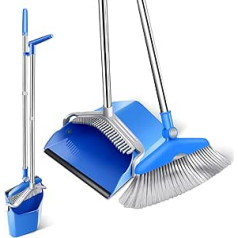 Myiosus Broom and Dustpan Set, Dustpan and Broom, Long Dust Handle, Broom Brush with Comb for Cleaning Floors, Home, Kitchen, Office, Outdoor (Blue)