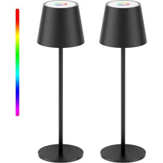 Aipsun komplekts ar 2 aptumšojamām LED akumulatora galda lampām, bezvadu āra, 5000 mAh, 8 krāsas, silta 3000 K + RGB metāla LED galda lampa, bezvadu, alumīnijs, USB-C, IP54, lietošanai iekštelpās un ārā (melns)