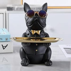 Okesyo Bulldog Tray Dekoratīvā franču buldoga Dekoratīvā dzīvnieku skulptūra Suns Skulptūra Sveķu Dekoratīvā skulptūra Darba virsmas ornaments 23,5 x 20 x 19 cm (melns)