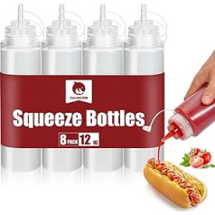 OAMCEG 8 Pack Plastic Squeeze Bottles - 12oz Durable Spice Squeeze Bottle with Discreet Measurements for Ketchup, Grill, Sauces, Syrups, Condiments, Dressings, Arts and Crafts, BPA Free