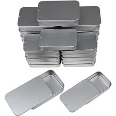 24 Pieces Slide Top Rectangular Metal Tin Containers for Candy Jewellery Craft Pills Lip Balm Storage Survival Kit, Mixed Sizes (Silver)
