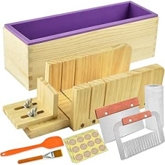 Artcome Cutting Mold Set for Box Soap Making Multifunctional Adjustable Wooden Rectangle Silicone Mold Set with Wavy and Straight Cutter Stainless Steel