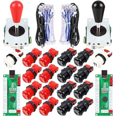 EG STARTS 2 Player Arcade Joystick DIY Parts 2 x USB Encoder + 2 x Ellipse Oval Joystick Handle + 18 x American Style Arcade Buttons for PC, MAME, Raspberry Pi, Windows System (Red & Black)