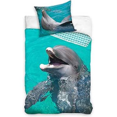 MTOnlinehandel Dolphin Gultas veļa 135 x 200 cm 80 x 80 cm Kokvilna · Bērnu gultas veļa meitenēm un zēniem · Rāvējslēdzējs · Gultas komplekts