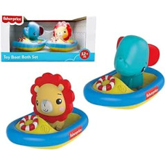 Fisher Price Floating Boats, Lion and Elephant, Bath Toy for Babies, Floating Water Toy Collection, Interchangeable Animals (Deqube 920D0090)