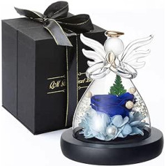 PQSWATER Preserved Flowers Mother's Day Birthday Gifts for Mother Grandma Women Graceful Angel with Real Eternal Rose, Wedding Anniversary Decoration Gifts (Navy Blue)