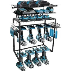 VZZNN 5 Layers Power Tool Organiser Wall Mount, Larger Capacity, Heavy Duty, Wireless, 8 Drill Slots, Storage Rack, Utility Battery Shelf for Garage, Workshop