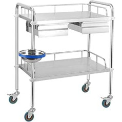 Beauty Trolley, Commercial Utility Trolley, Stainless Steel Trolley with Levels, Mobile Care Trolley for Cosmetic Surgery with 2 Drawers, Robust Trolley (Size: 80 x 48 x 86 cm)