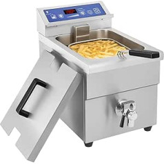 Royal Catering — RCIF-10EB — Induktionsfritteuse Friteuse Fritöse (10 l tilpums, 3500 W, 230 V, taimeris, Ablasshahn) Silber