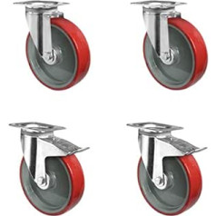 CASCOO SETSPTP200N2U6R1W Wheel Set 2 Swivel Castors, 2 with Lock, Polyamide, Polyurethane, Diameter 200 mm, Roller Bearing, Transport Castors, Load Capacity 1050 kg (Pack of 4)