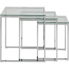 AC Design Mēbeļu komplekts Jannis 3 ligzdošanas galdi ar stikla virsmu un metāla rāmi, sānu galds 3-daļīgs viesistabai, kvadrātveida kafijas galdiņu komplekts, moderns dizains, P 50 x A 55 x 50 cm