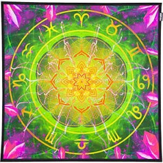 PSYWORK Black Light Fabric Poster Neon Zodiac Signs Green 0.75 x 0.75 m UV-Active Fluorescent Wall Hanging Fabric Banner Poster Wall Art Print Decorative Picture Decoration Tapestry