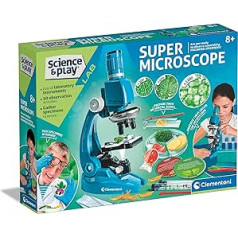 Clementoni 61365 Science & Play Lab Super mācīšanās un zinātniska rotaļlieta, mikroskops bērniem vecumā no 8 līdz 12 gadiem, 1200X, eksperimentu komplekts, angļu versija, ražots Itālijā, daudzkrāsains