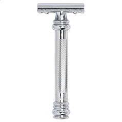 MERKUR Safety Razor 38C | Barber Pole Glossy Chrome | Two-Piece Razor with Straight Cut | Closed Comb | Ideal for Wet Shaving | Die-Cast Zinc | Brass Handle | Made in Germany