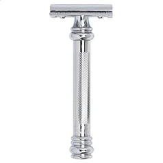 MERKUR Safety Razor 38C | Barber Pole Glossy Chrome | Divdaļīgs skuveklis ar taisnu griezumu | Slēgta ķemme | Ideāli piemērots mitrai skūšanai | Lietais cinks | Misiņa rokturis | Ražots Vācijā