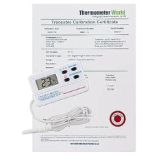 Calibrated Digital Fridge Freezer Thermometer with 2 Point Traceable Calibration Certificate