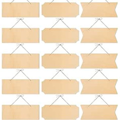 15 Pieces Unfinished Hanging Wooden Sign Blank Hanging Decorative Wooden Plaque Wooden Slices Banner with Ropes for DIY DIY Craft Accessories