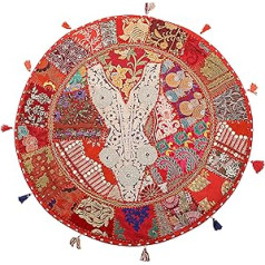 Stylo Culture India Grīdas Spilvena Pārvalks Grīda Sēdekļa Spilvens Meditācija 80 x 80 cm Liels Apaļs Vintage Red Boho Patchwork Dīvāns Sēdekļa spilvens Kokvilna Izšūts Grīdas Spilvens Ārā