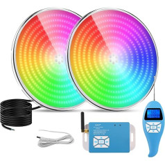 LyLmLe Resin Filled LED Pool Lighting PAR56, 35 W Ultra Flat RGB Colour Changing Pool Headlight External Synchronisation with Remote Control, Dimmable Swimming Pool Lamp, IP68 Waterproof, 12 V AC (Pack of 2)