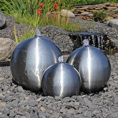 CLGarden Garden Fountain Ball Fountain with 3 x Stainless Steel LED Light Water Fountain Garden Water Feature for Outdoor Use Complete Set Stainless Steel Fountain 12 V AC