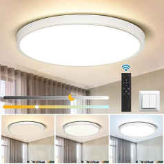 CANMEIJIA LED griestu gaisma, 24 W 12 collu vannas istabas apgaismojums ar tālvadības pulti, 3000-6500K 2520LM taimeris un atmiņu regulējošs griestu apgaismojums viesistabai, virtuvei, guļamistabai, gaitenī, birojam (balts)